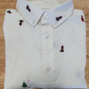Cat & Jack White Button Down Shirt with Embroidered Designs Christmas